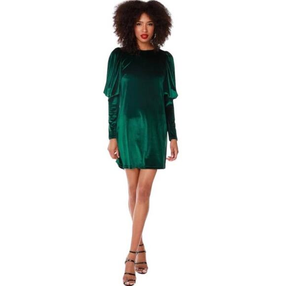 Bobi Mercy Dress Hunter Green Lantern Sleeve Velvet A Line Size Small - Picture 3 of 11
